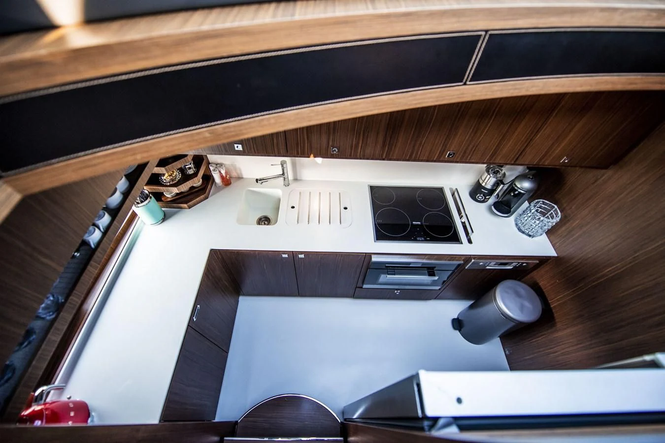 a wooden box with a metal object on it aboard WILDONE Yacht for Sale