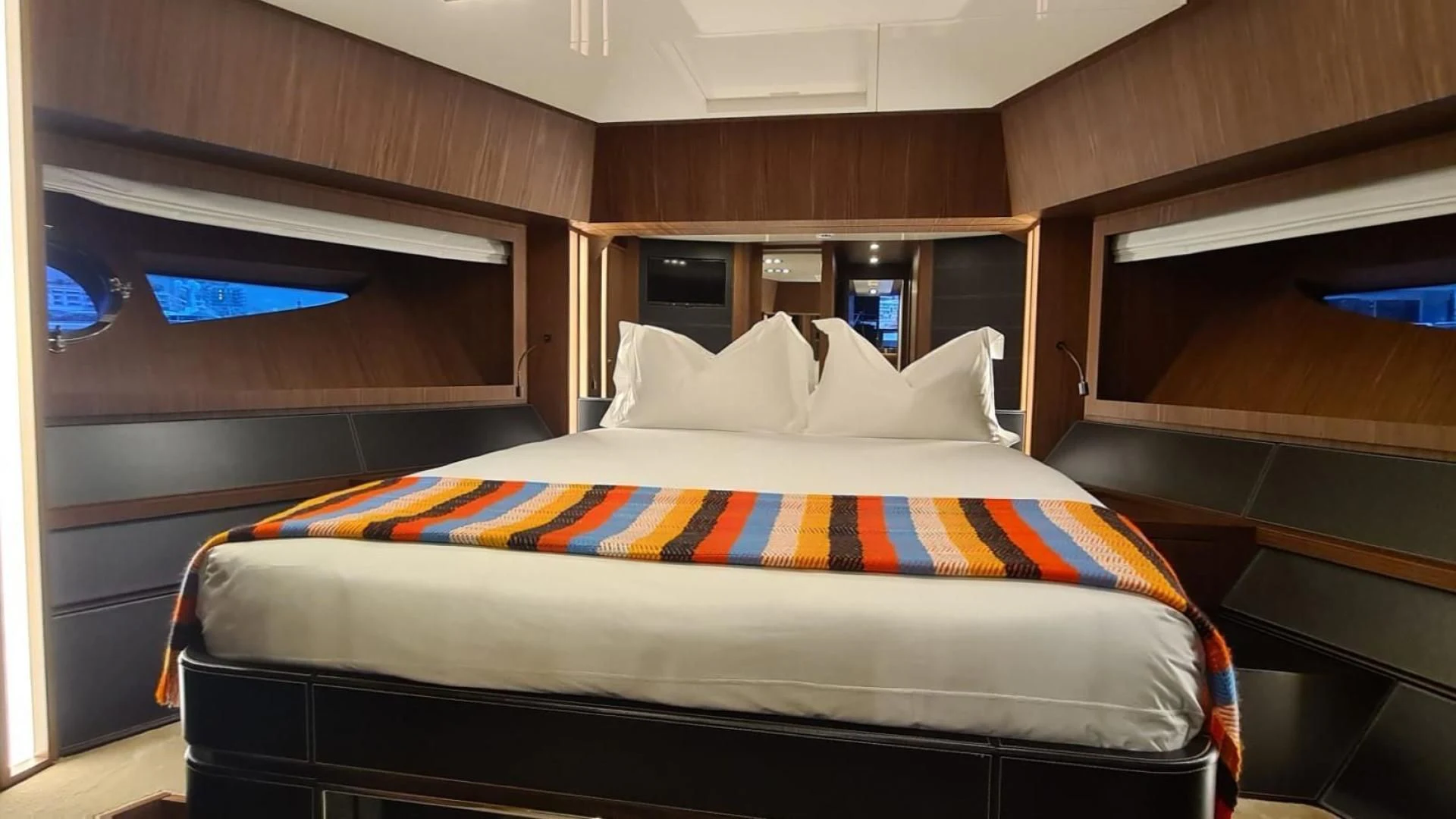 a bed in a room aboard WILDONE Yacht for Sale