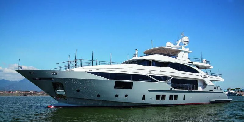 a large white yacht aboard DELIBERATELY LUCKY Yacht for Sale