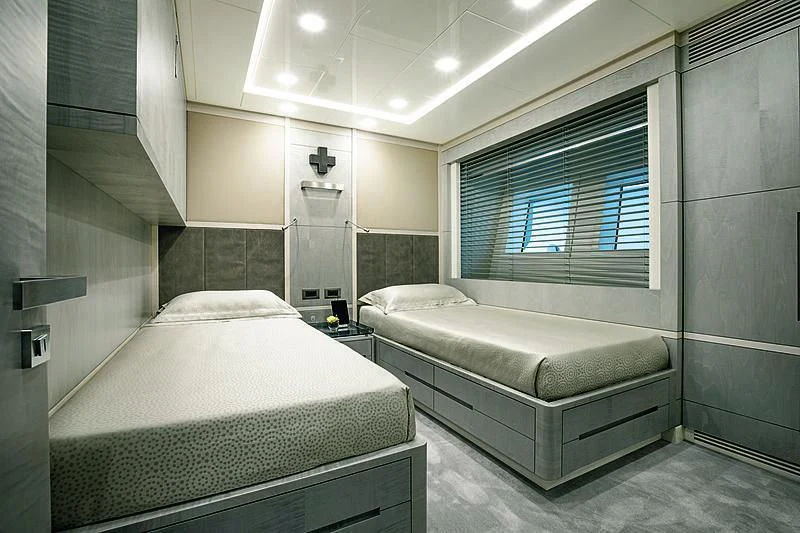 a couple of beds in a room aboard DELIBERATELY LUCKY Yacht for Sale