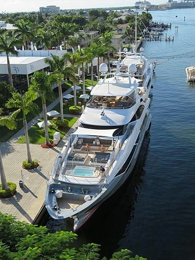 a boat docked at a pier aboard DELIBERATELY LUCKY Yacht for Sale