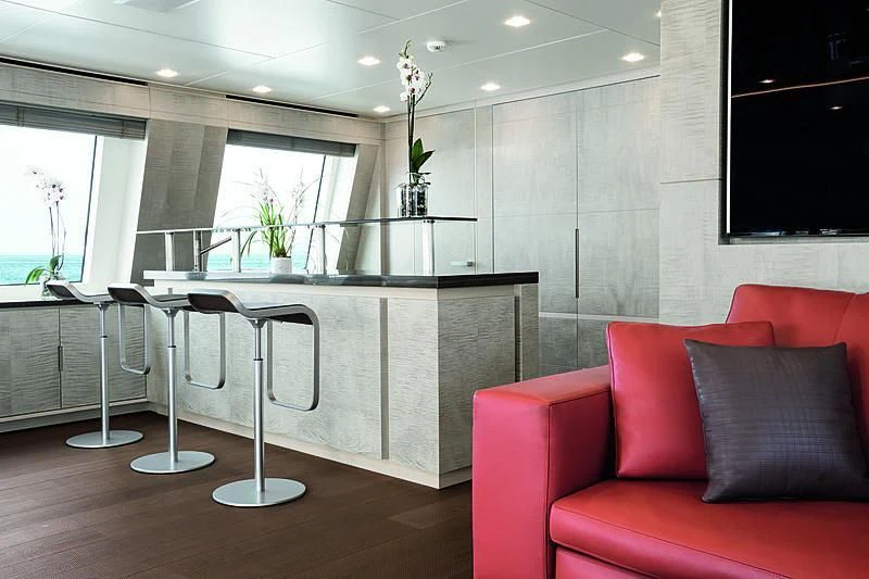 a kitchen and living room aboard DELIBERATELY LUCKY Yacht for Sale