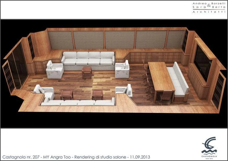a room with chairs and tables aboard ANGRA TOO Yacht for Sale