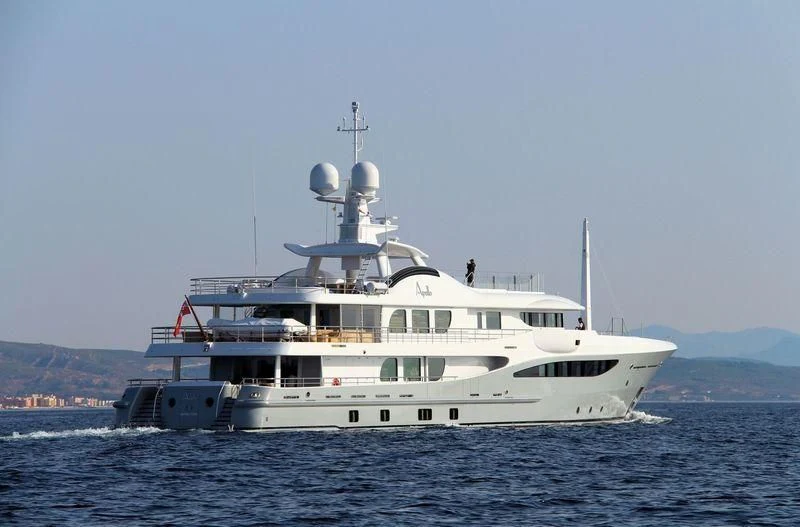 a large white boat in the water aboard APOLLO Yacht for Sale