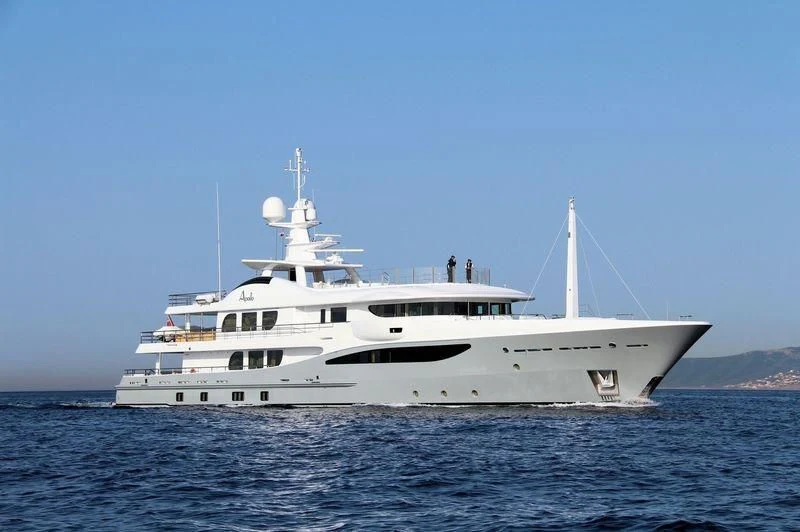 a white boat in the water aboard APOLLO Yacht for Sale