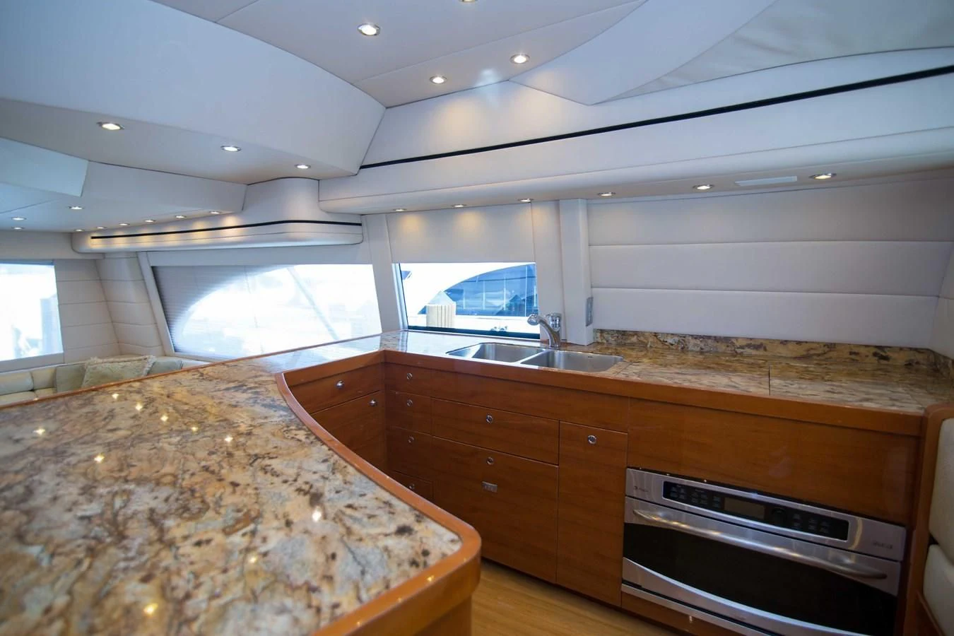 a kitchen with granite counter tops aboard PREDATOR Yacht for Sale