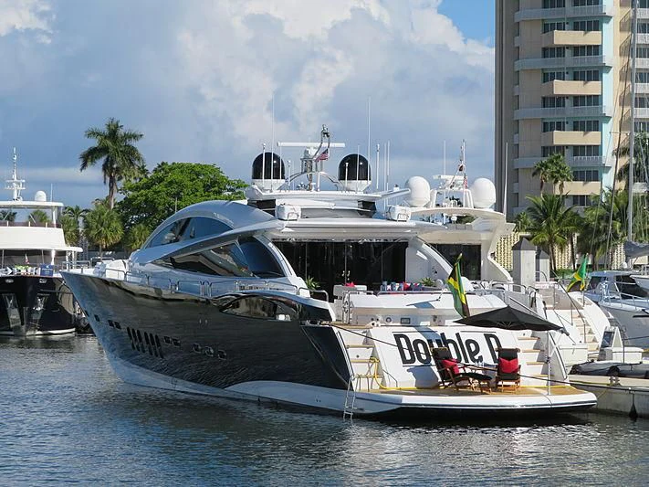 a boat docked in a harbor aboard SKY FALL Yacht for Sale