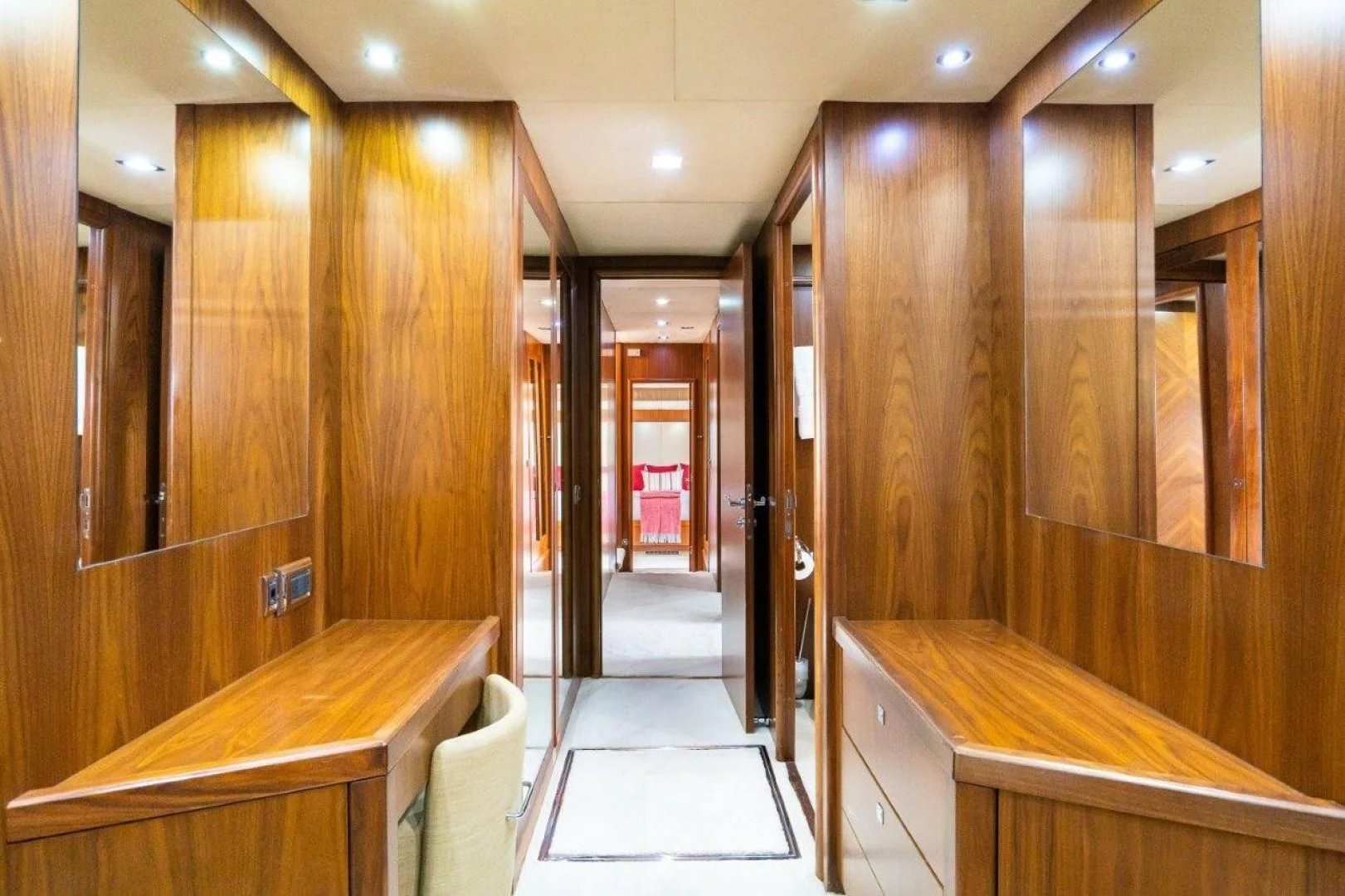 a room with wooden cabinets aboard SKY FALL Yacht for Sale