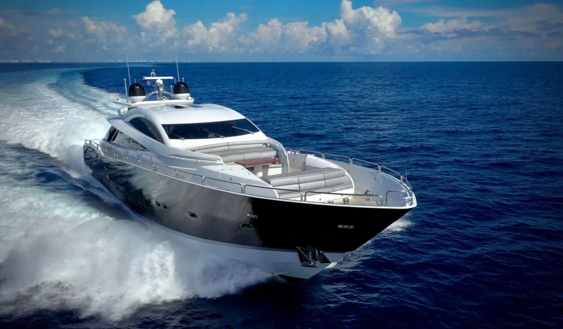 a white yacht in the water aboard SKY FALL Yacht for Sale