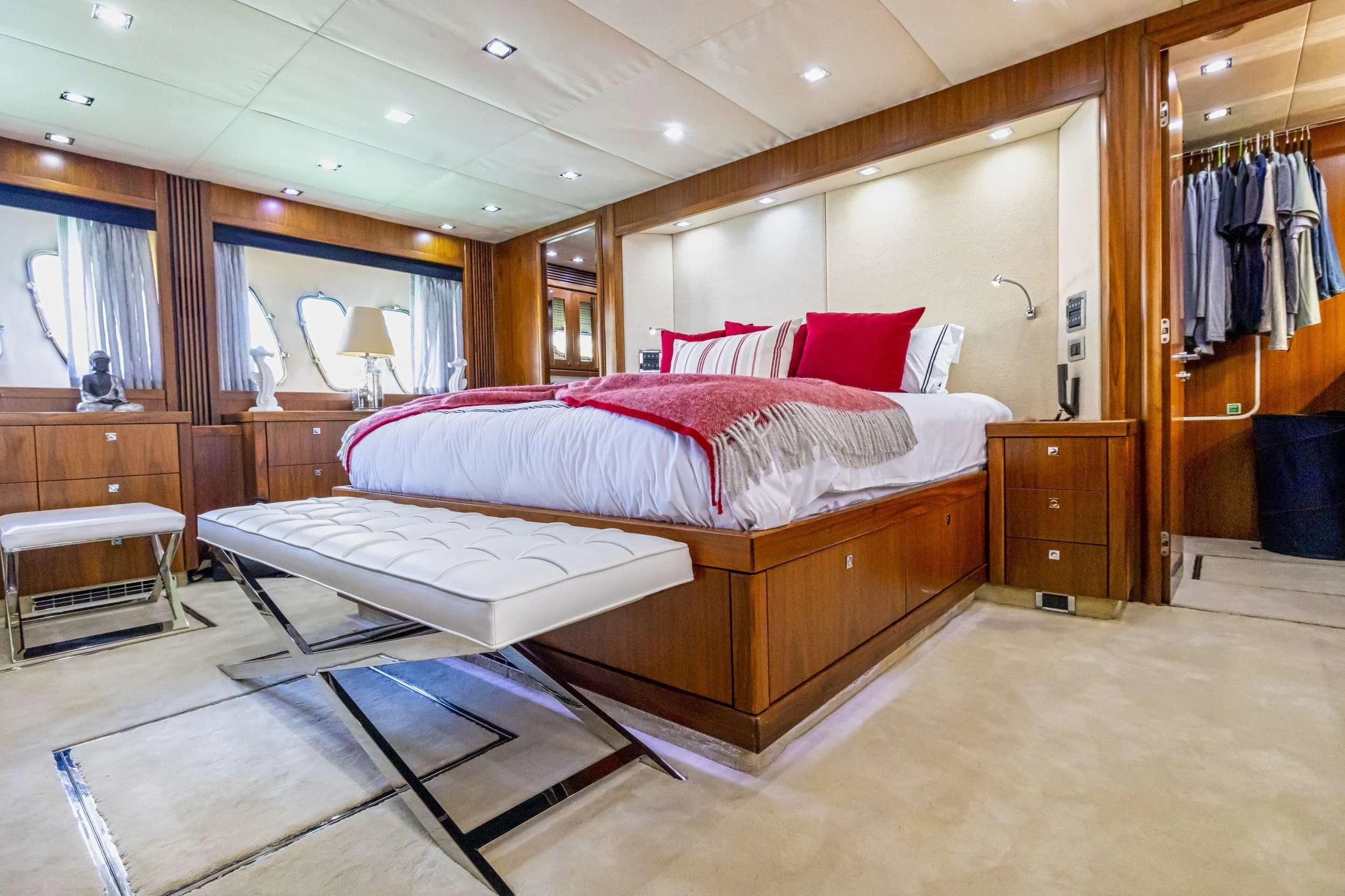 a room with two beds aboard SKY FALL Yacht for Sale
