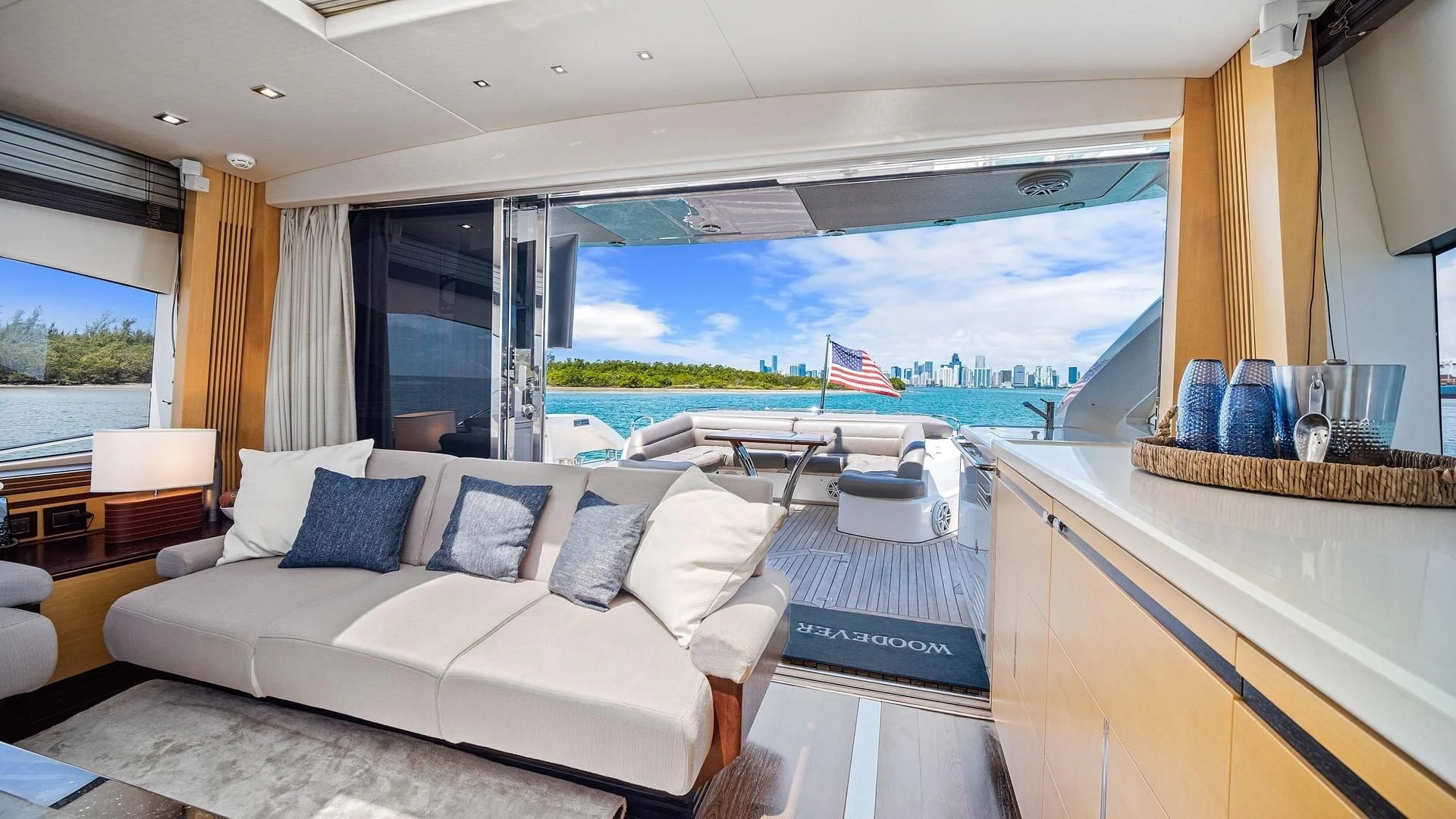 a large room with a large window aboard WOODEVER Yacht for Sale