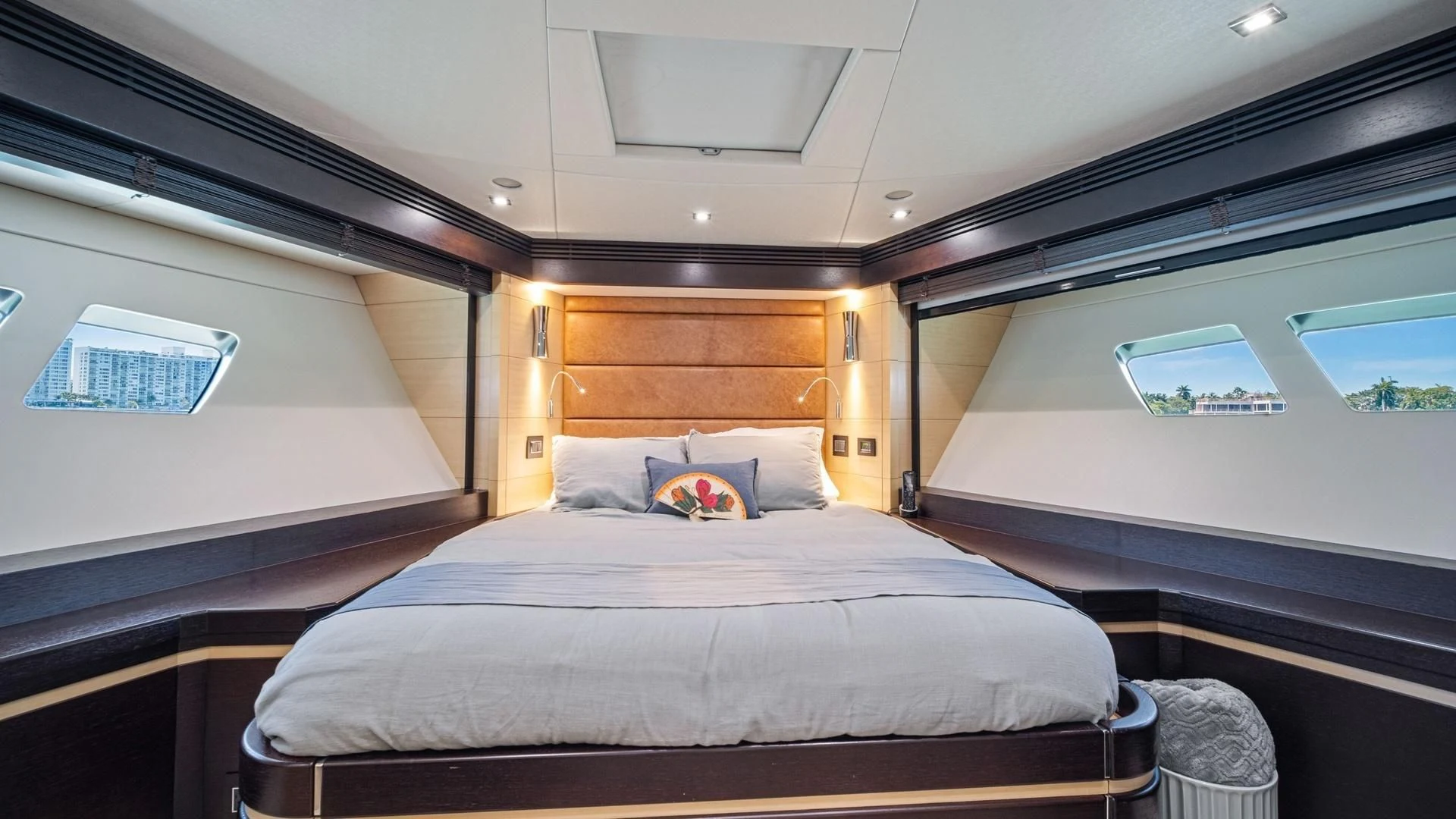 a bed in a room aboard WOODEVER Yacht for Sale