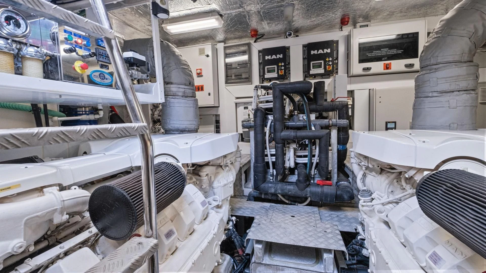 a large factory with large machines aboard WOODEVER Yacht for Sale