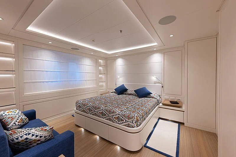a bed in a room aboard FRAMURA Yacht for Sale