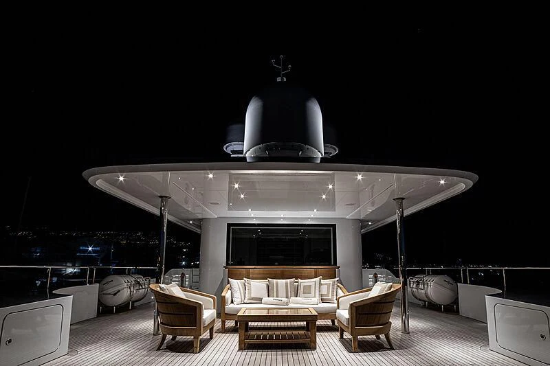 a white building with a large white dome and a black ceiling aboard FRAMURA Yacht for Sale