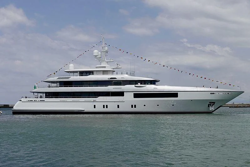 a large white boat in the water aboard FRAMURA Yacht for Sale