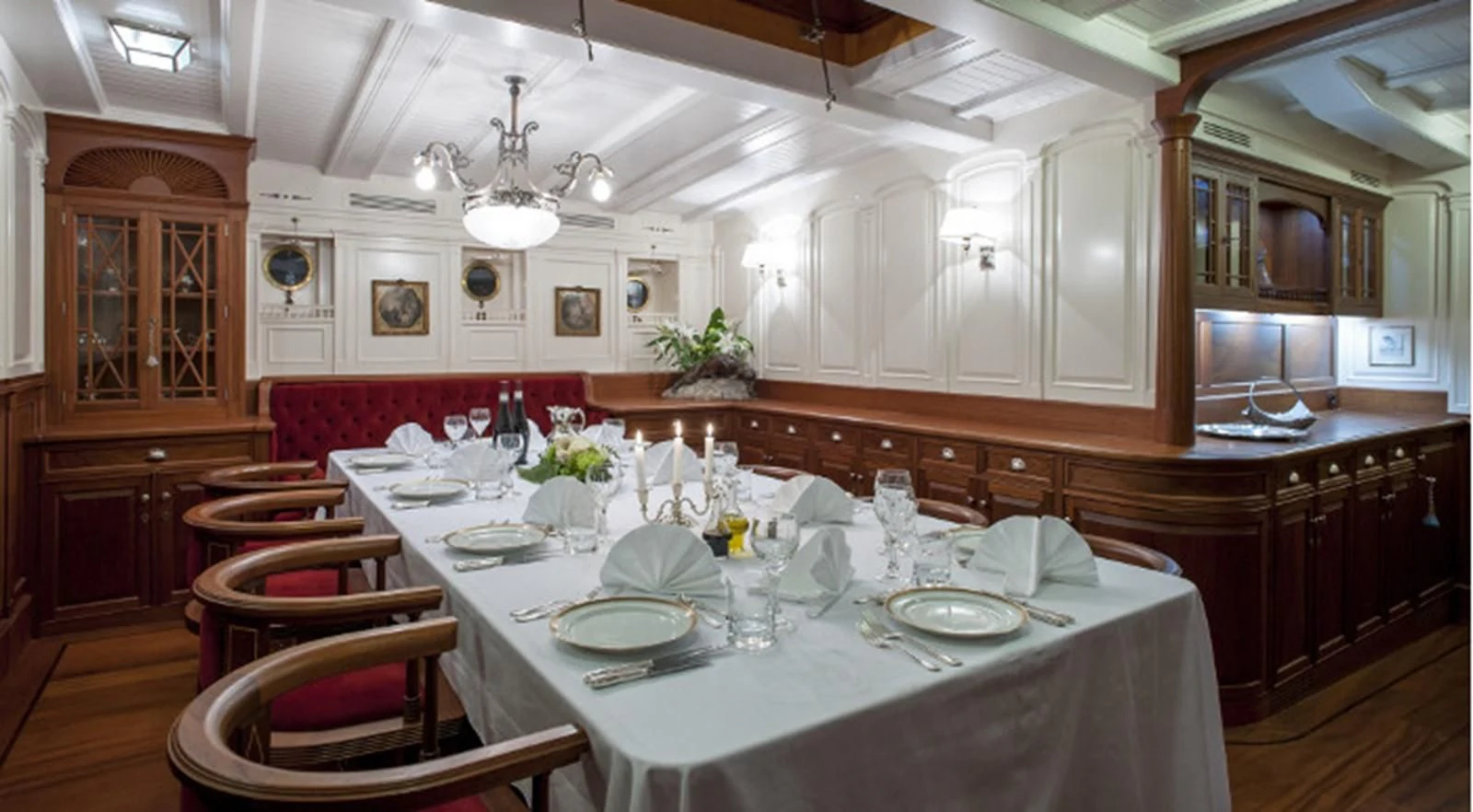 a dining table in a room aboard ATLANTIC Yacht for Charter