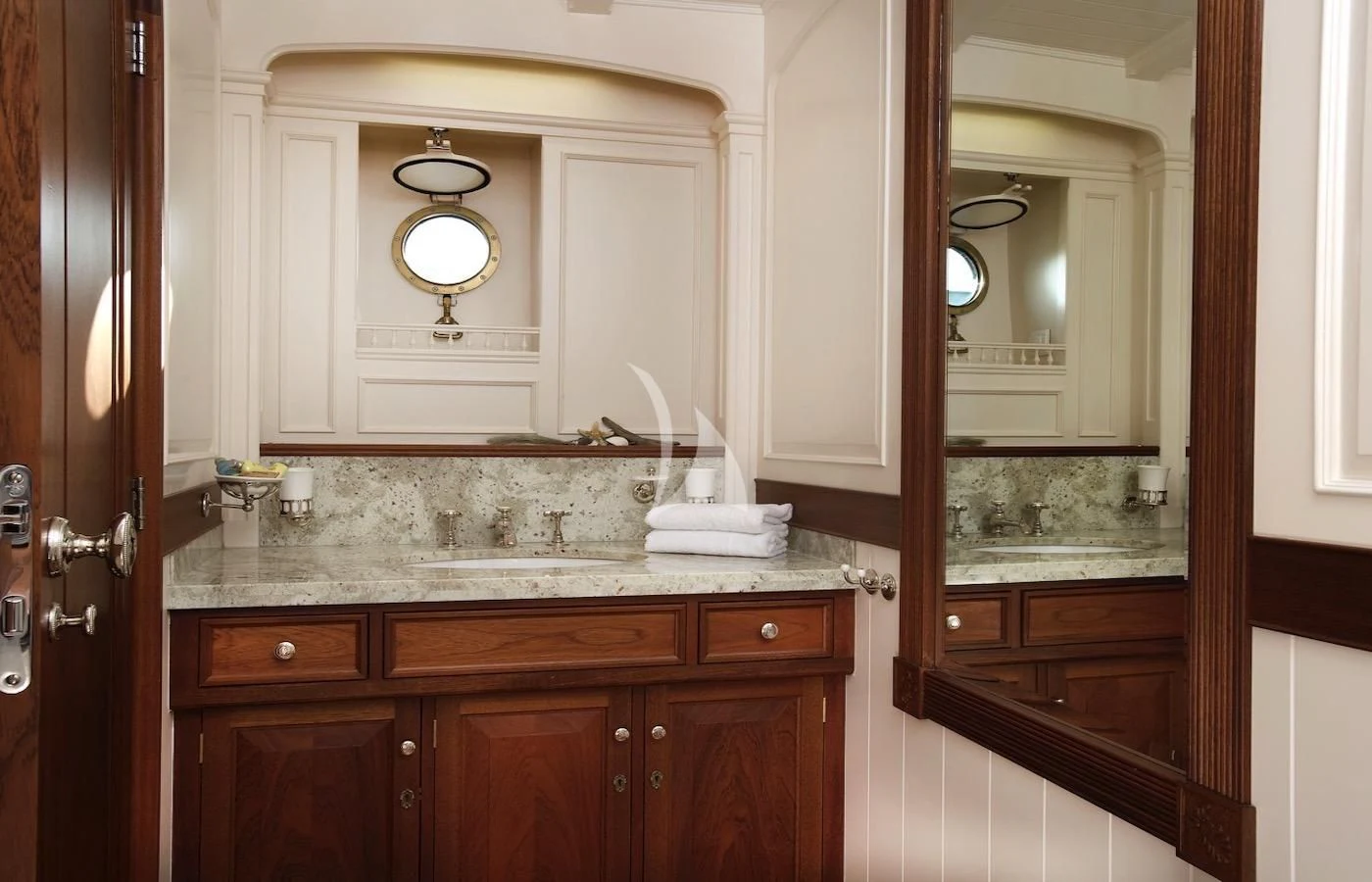 a bathroom with a marble counter top aboard ATLANTIC Yacht for Charter