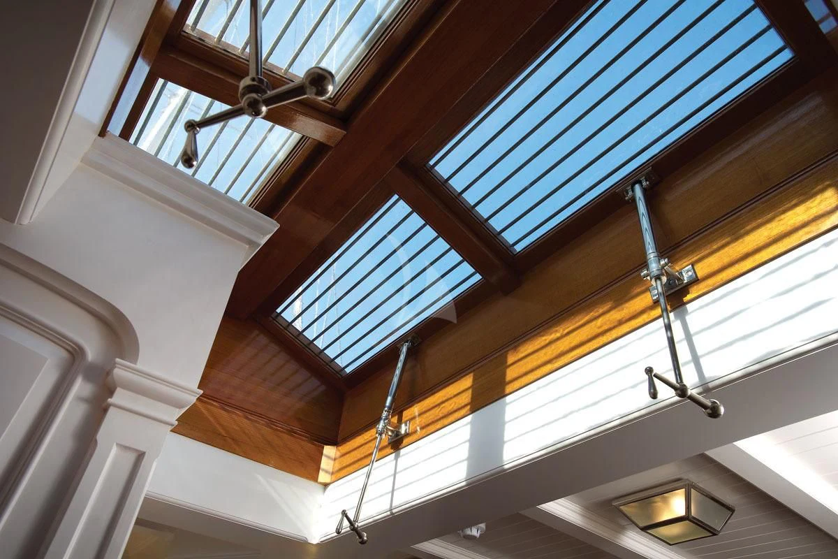 a light fixture on a ceiling aboard ATLANTIC Yacht for Charter