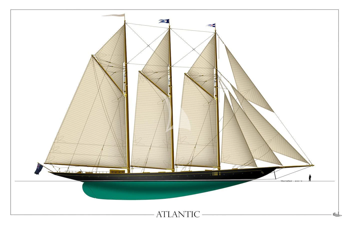 a sailboat on a white background aboard ATLANTIC Yacht for Charter
