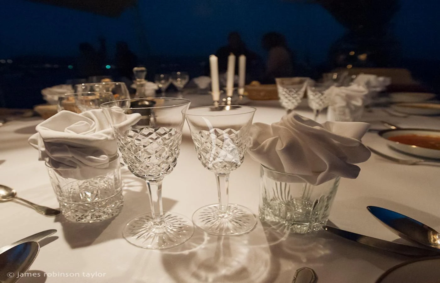 a table with many glasses and napkins on it aboard ATLANTIC Yacht for Charter