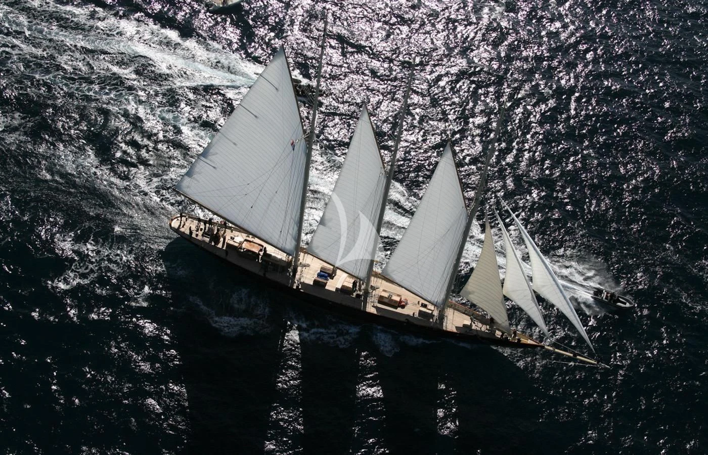 a high angle view of a boat aboard ATLANTIC Yacht for Charter