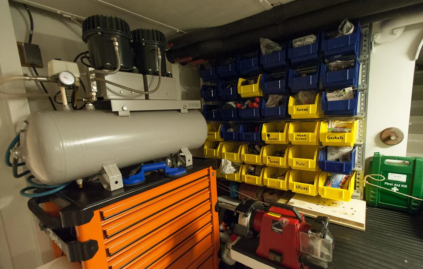 a machine with many boxes aboard ATLANTIC Yacht for Charter