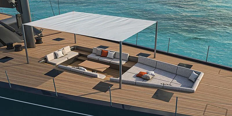 a deck with a pool and a deck aboard NILAYA Yacht for Sale
