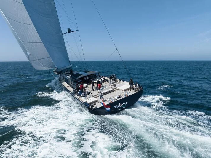 a boat sailing on the sea aboard NILAYA Yacht for Sale