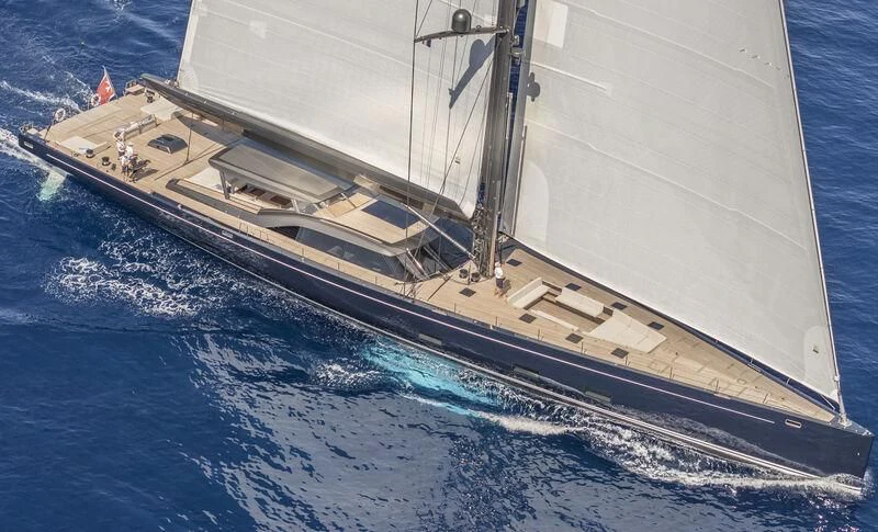 a large ship on the water aboard NILAYA Yacht for Sale