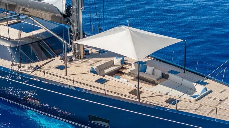 a large white boat in the water aboard NILAYA Yacht for Sale