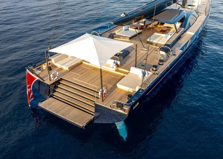 a large ship on the water aboard NILAYA Yacht for Sale