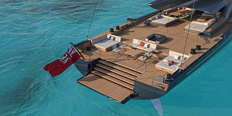 a large ship with a flag on it aboard NILAYA Yacht for Sale