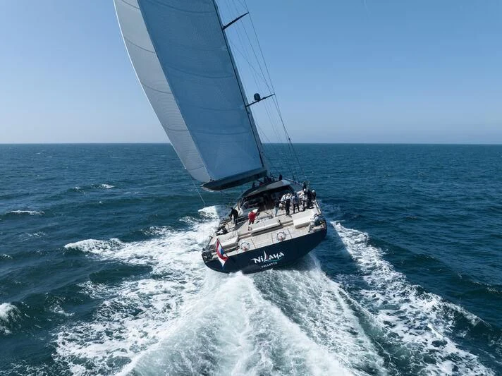 a boat sailing on the sea aboard NILAYA Yacht for Sale