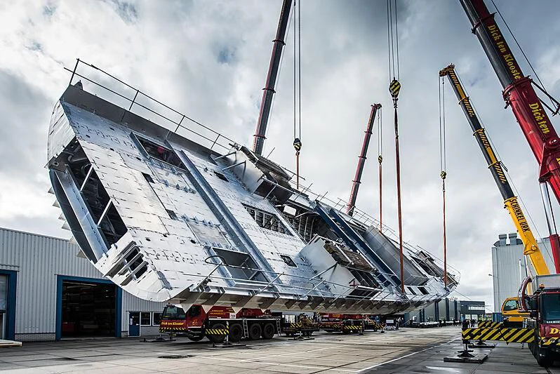 a large crane on a building aboard NILAYA Yacht for Sale