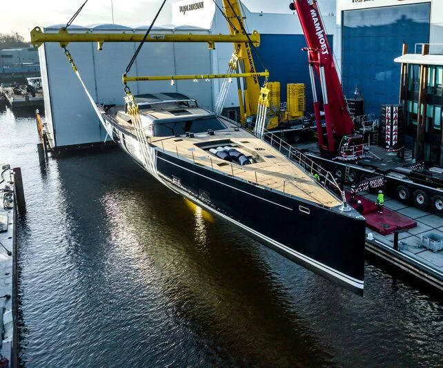 a boat in a harbor aboard NILAYA Yacht for Sale