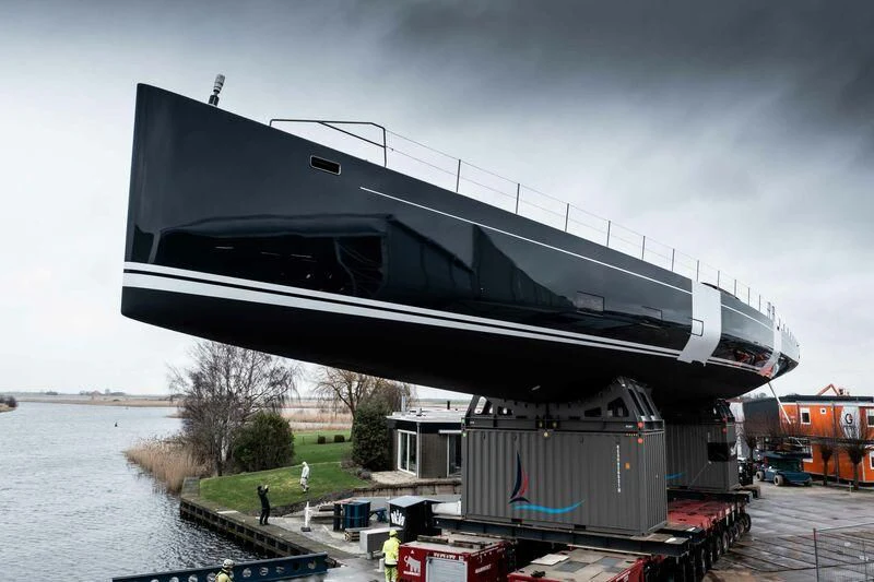 a large black and white building aboard NILAYA Yacht for Sale