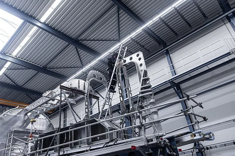 a large white factory with ladders aboard NILAYA Yacht for Sale