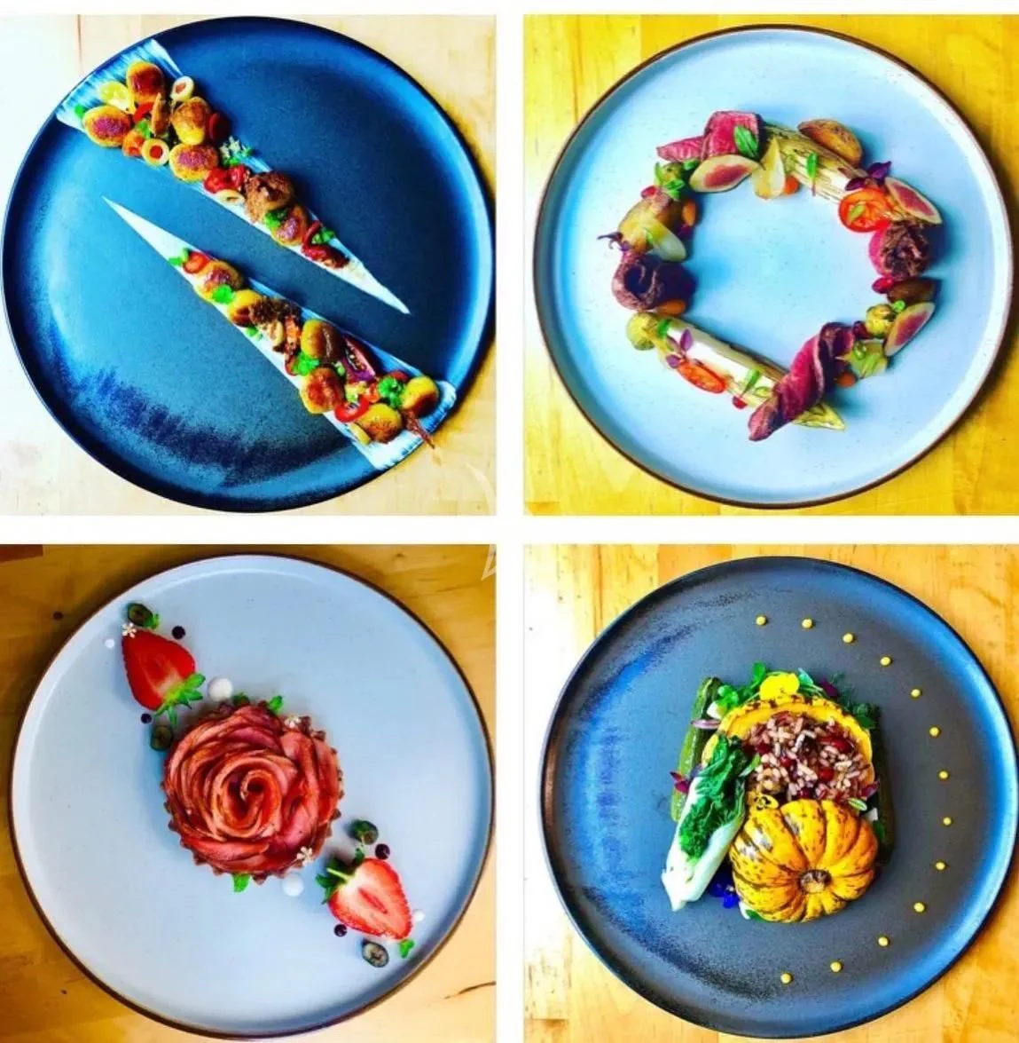 a collage of food aboard IROCK Yacht for Sale