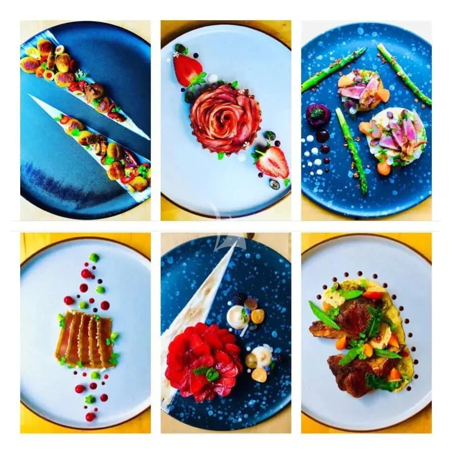 a collage of a cake aboard IROCK Yacht for Sale