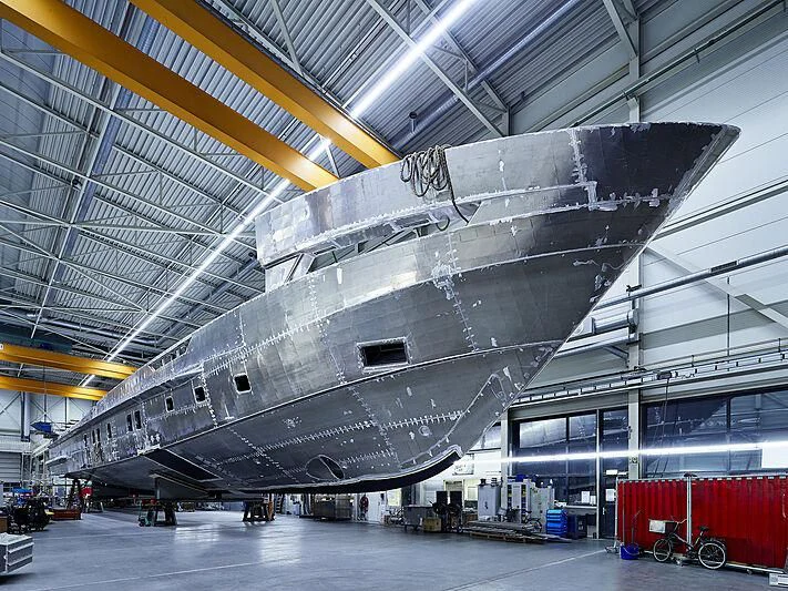 a large space ship in a building aboard INFINITY Yacht for Sale