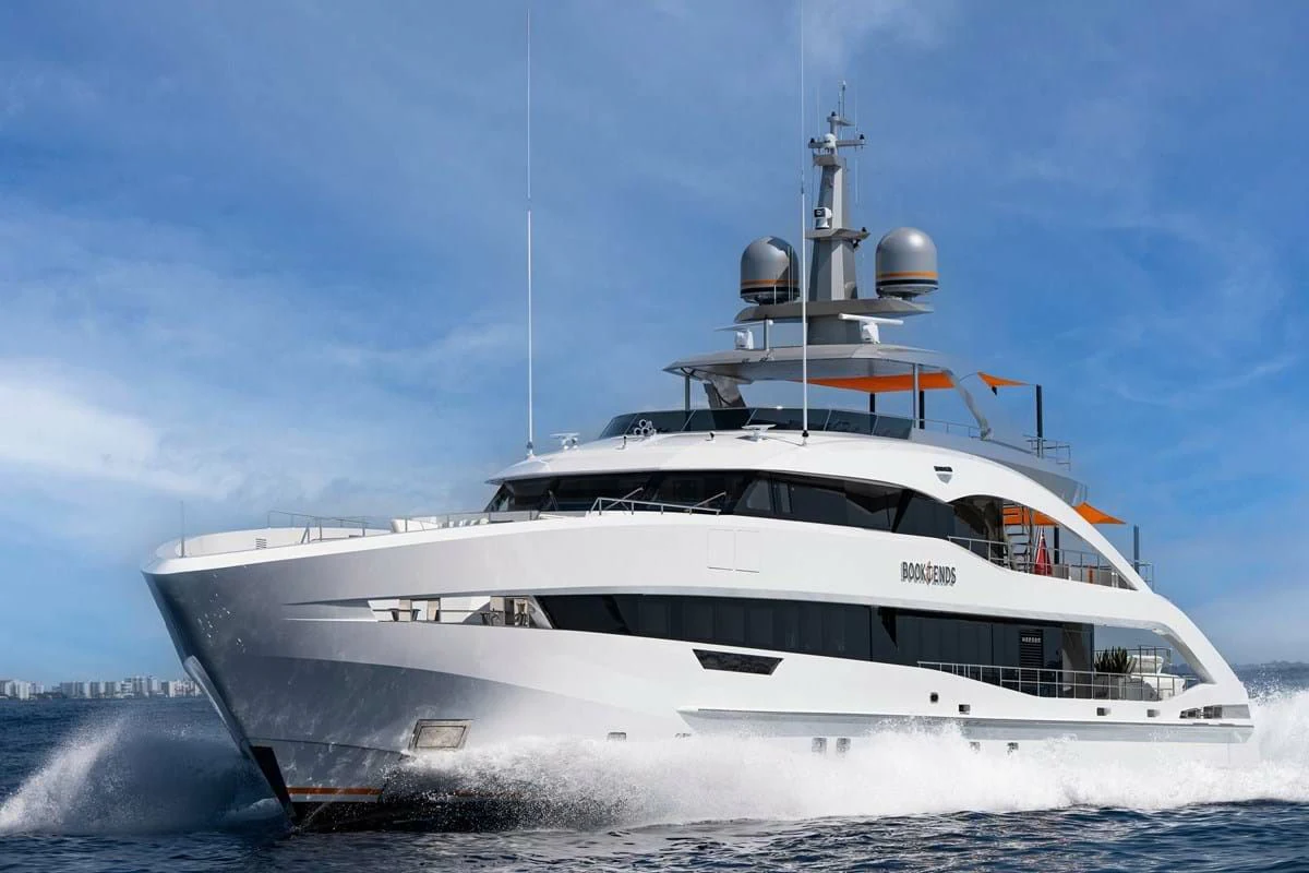 a white yacht on the water aboard INFINITY Yacht for Sale