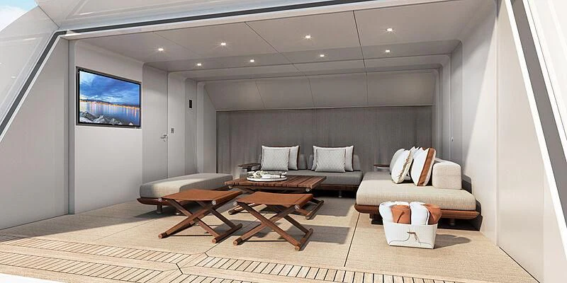 a living room with a couch and a table aboard INFINITY Yacht for Sale