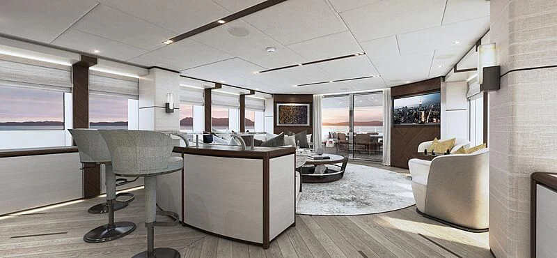 a large room with a table and chairs aboard INFINITY Yacht for Sale