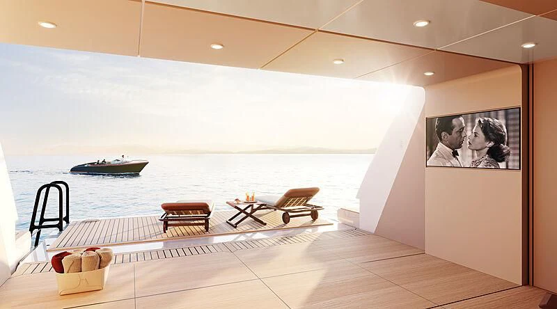 a room with a table and chairs aboard INFINITY Yacht for Sale