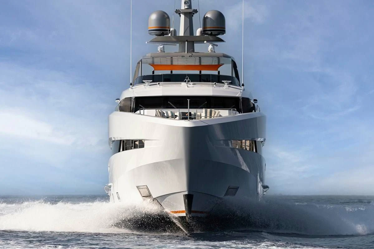 a large white ship aboard INFINITY Yacht for Sale