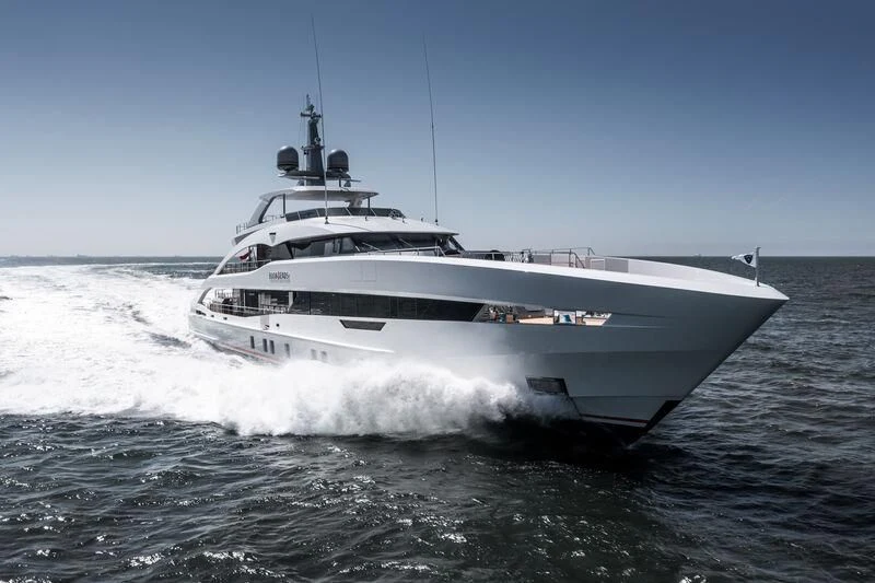 a white yacht on the water aboard INFINITY Yacht for Sale
