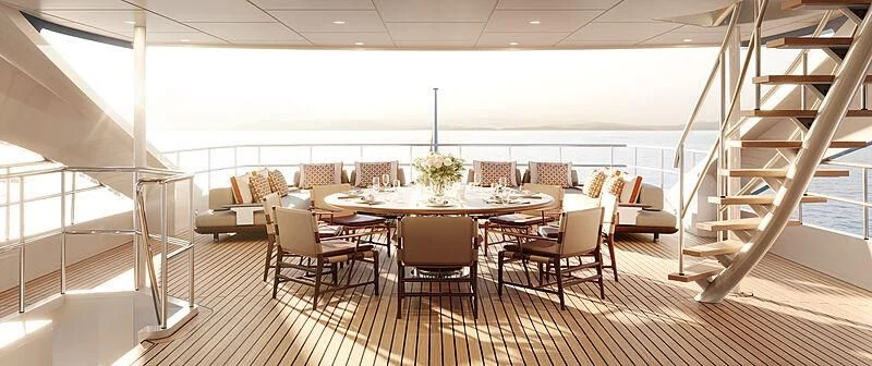 a room with a table and chairs aboard INFINITY Yacht for Sale
