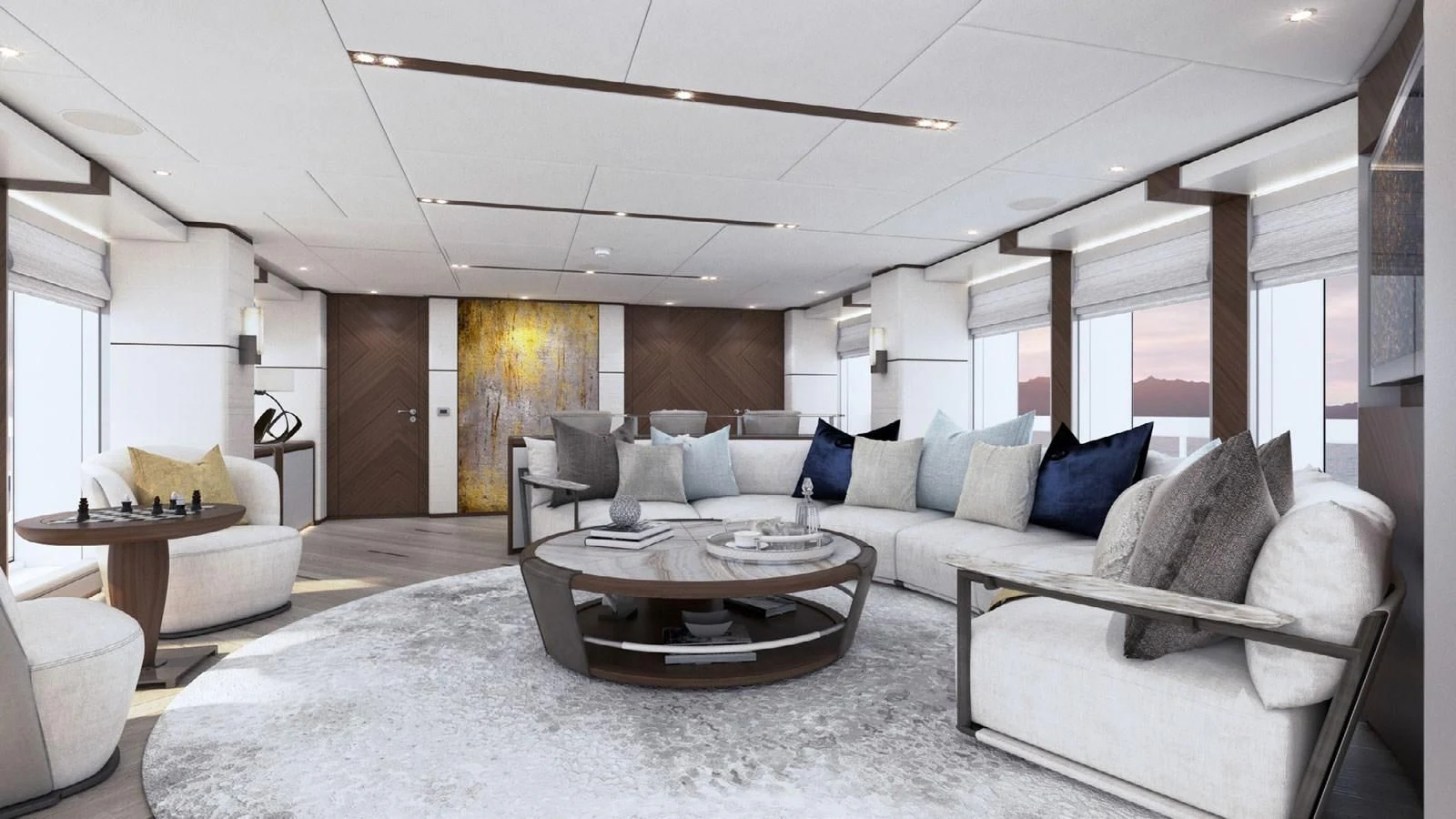a living room with a couch and a table aboard INFINITY Yacht for Sale