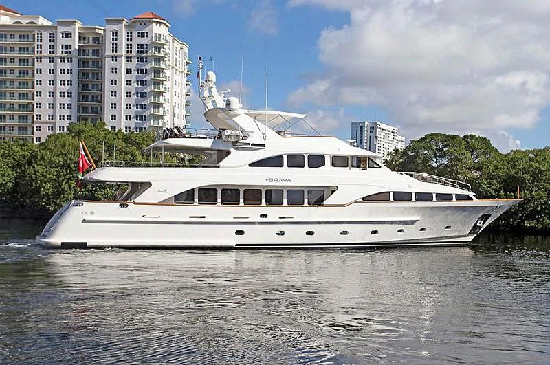 a large white boat in a body of water aboard HEAVEN CAN WAIT Yacht for Charter